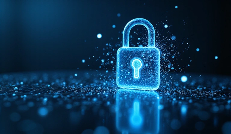 A secure digital lock with abstract data flowing around it, symbolizing data protection and privacy.