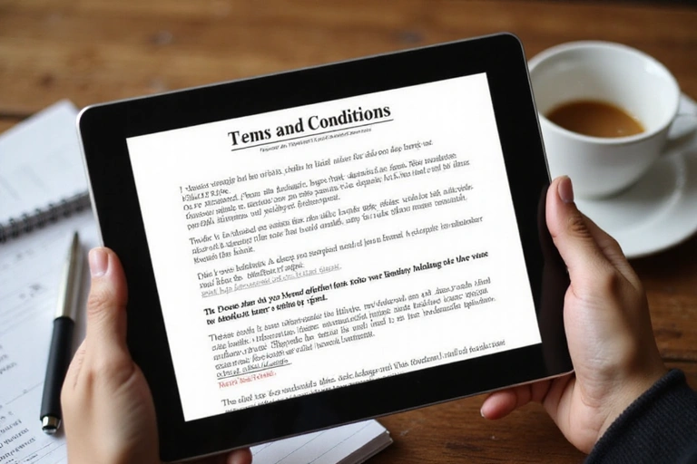 Person reviewing terms and conditions on a tablet